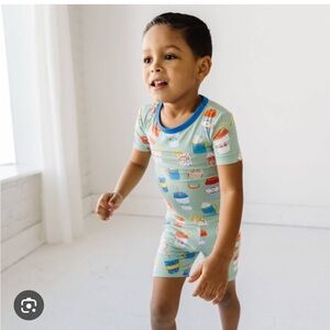 Little Sleepies Love you A Latte Aqua Bamboo Pajama Shorts Set 4T